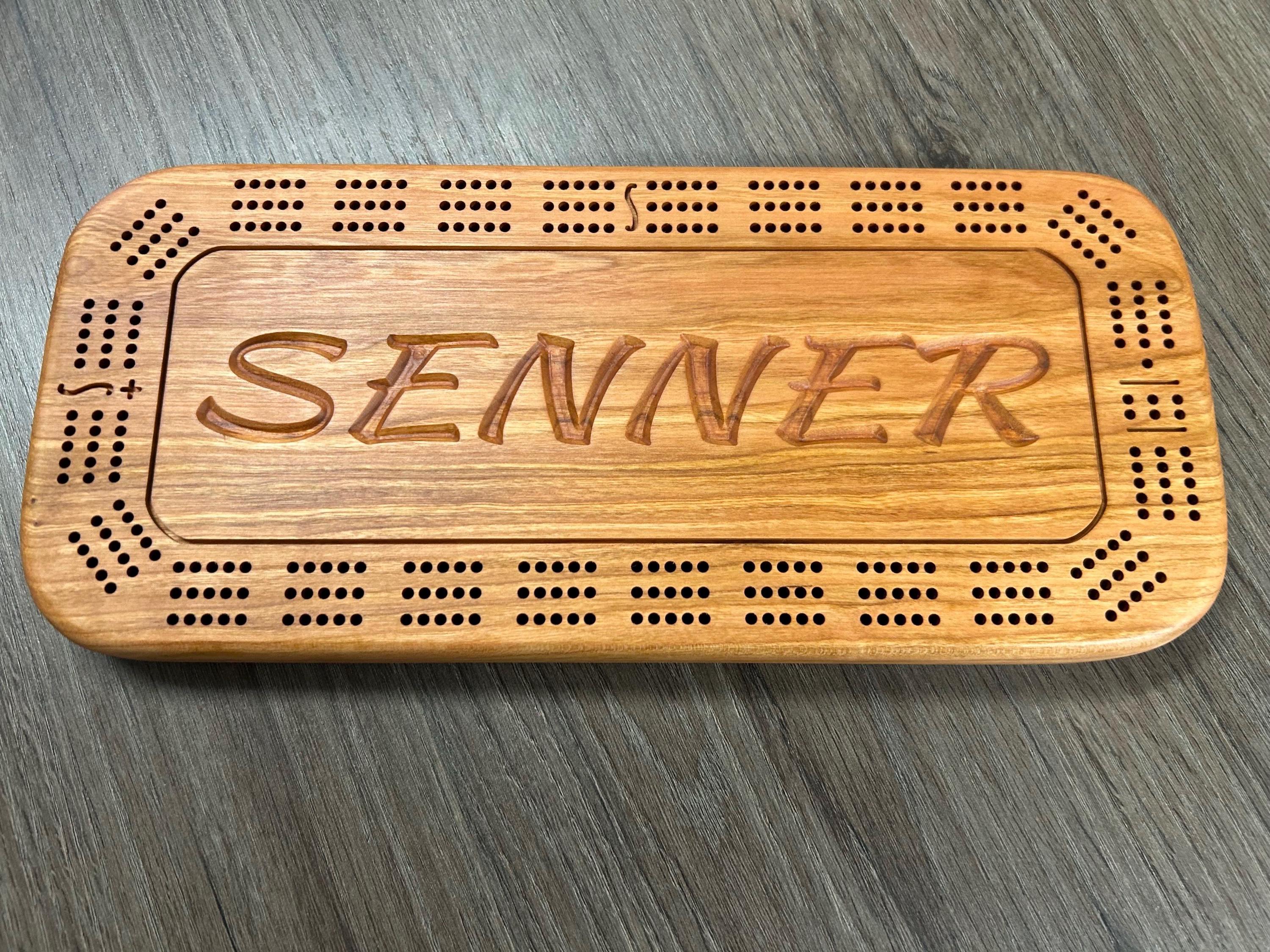 Personalized Cribbage Board, Family Name Caved, Wooden Cribbage, Wedding, Anniversary Gift, Peg Storage