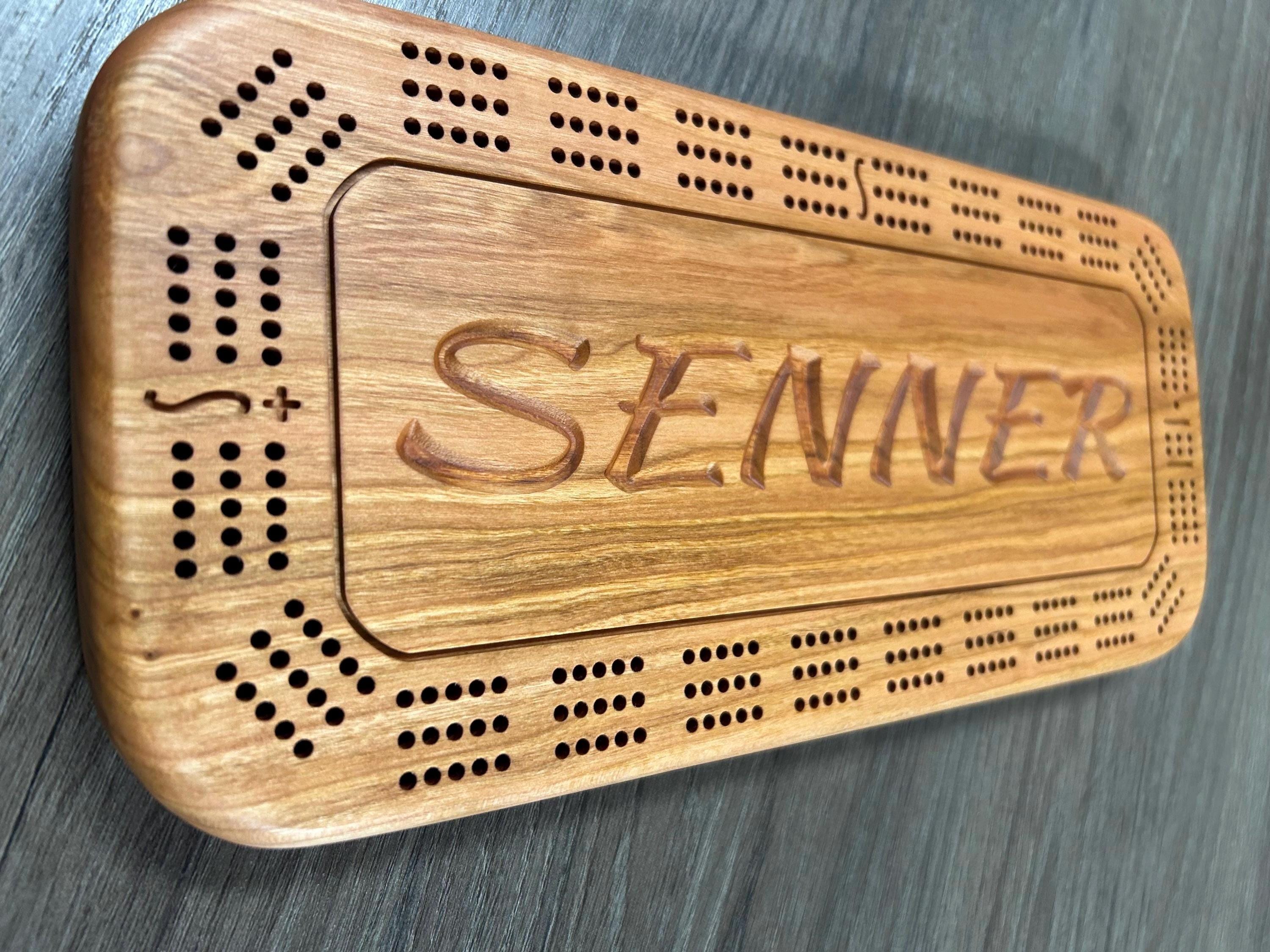 Personalized Cribbage Board, Family Name Caved, Wooden Cribbage, Wedding, Anniversary Gift, Peg Storage