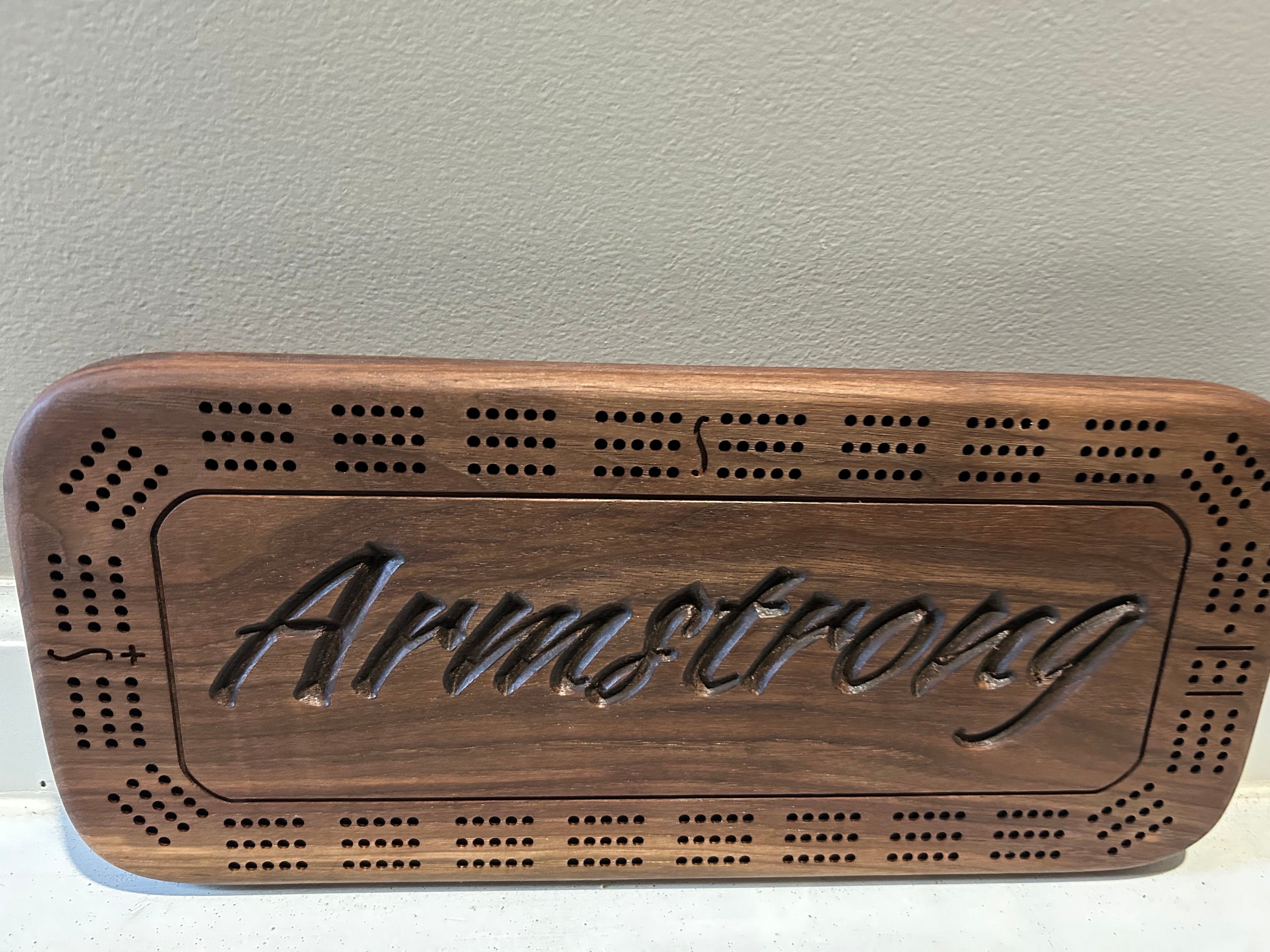 Personalized Cribbage Board, Family Name Caved, Wooden Cribbage, Wedding, Anniversary Gift, Peg Storage