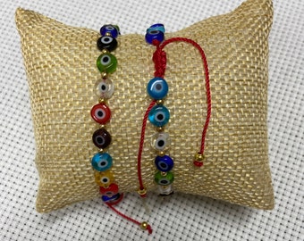 evil eye rainbow beaded bracelet, multicolor evil eye bracelet, adjustable evil eye bracelet, pulsera contra el mal de ojo, proteccion