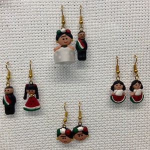 Aretes mexicanos, mexican inspired clay earrings, handmade earrings, clay earrings, aretes de maria mexicana, aretes frida mexico
