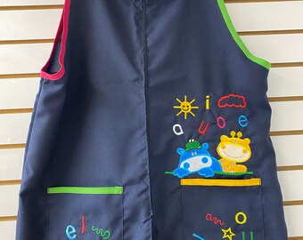 size Medium/ Talla M--mandil mexicano, mandil bordado escolar, mandil maestras jardineras, preschool teacher apron, aprons for teachers