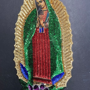 15.5 x 8 inches aplicacion de lentejuelas Virgen de Guadalupe  sequin patches, Sequin applications sequin patches, guadalupana- 12 diciembre