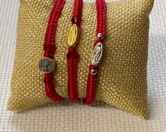red bracelet virgen de Guadalupe charm adjustable for newborn and toddler-pulsera roja para bebe- red bracelet for baby- san benito