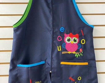 size small / Talla S--mandil mexicano, mandil bordado escolar, mandil maestras jardineras, preschool teacher apron, aprons for teachers