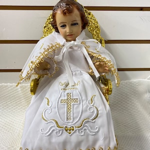 ropon vestido blanco santa cruz- comunion-ropon para nino jesus-traje de nino dios-baby jesus clothing with accessories-posada navidadena