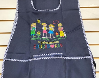 mandiles mexicanos para maestras, mandil bordado , aprons for teachers preschool teacher apron, embroidered Mexican Apron-educate-learn-