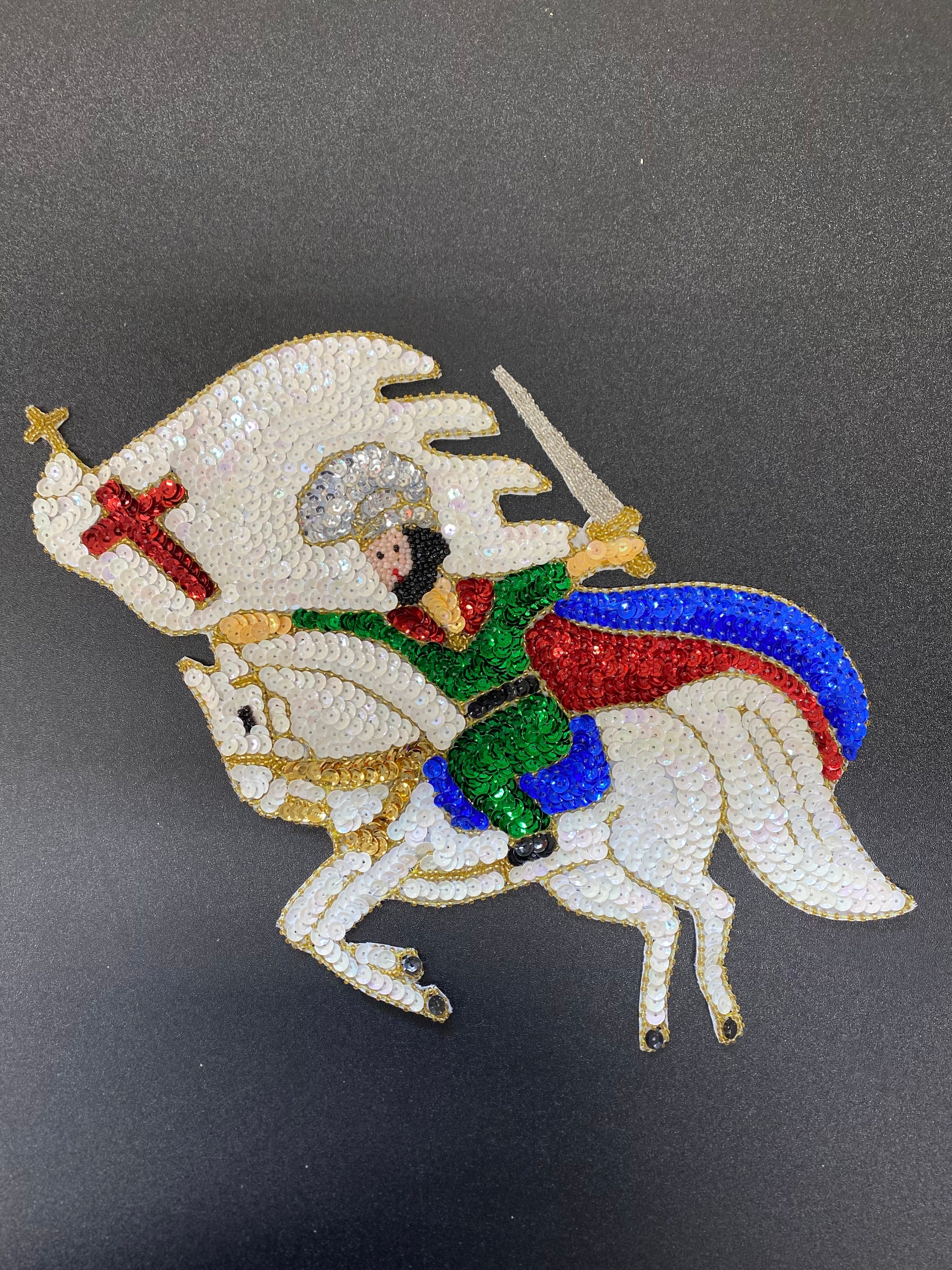 10x8" aplicacion de lentejuela santiago apostol- sequin applique-sew on sequin patches- saint james the apostle sequin -mexico-handmade