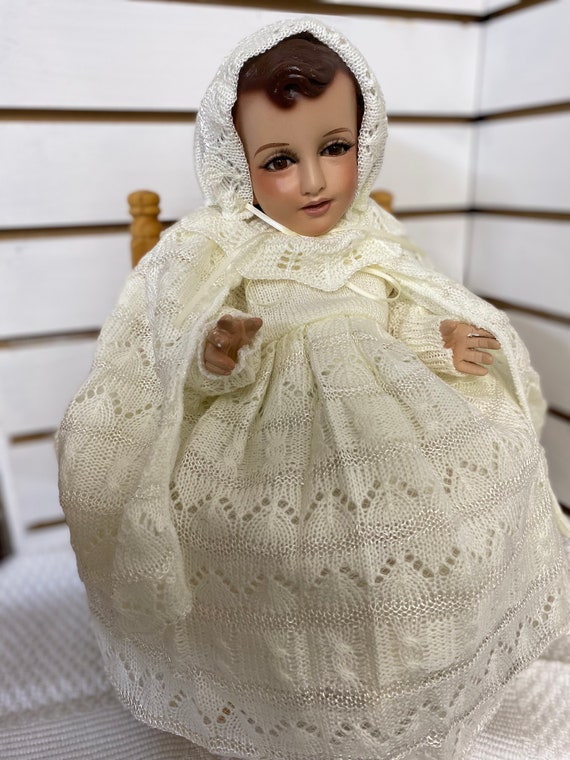 Ropon Tejido Traje Nino Dios Ropon Estambre Tejido Color Crema