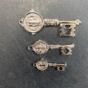 2.5- 3.5-4.0 cm saint benedict key charm medal , llave de san benito, joyeria, set with 3, religious saint charms, evil eye, contra mal,