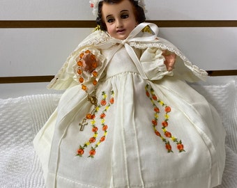 Ropon vestido nino dios de la coronacion, vestido bordado flores nino jesus- baby jesus ropa-traje de nino dios