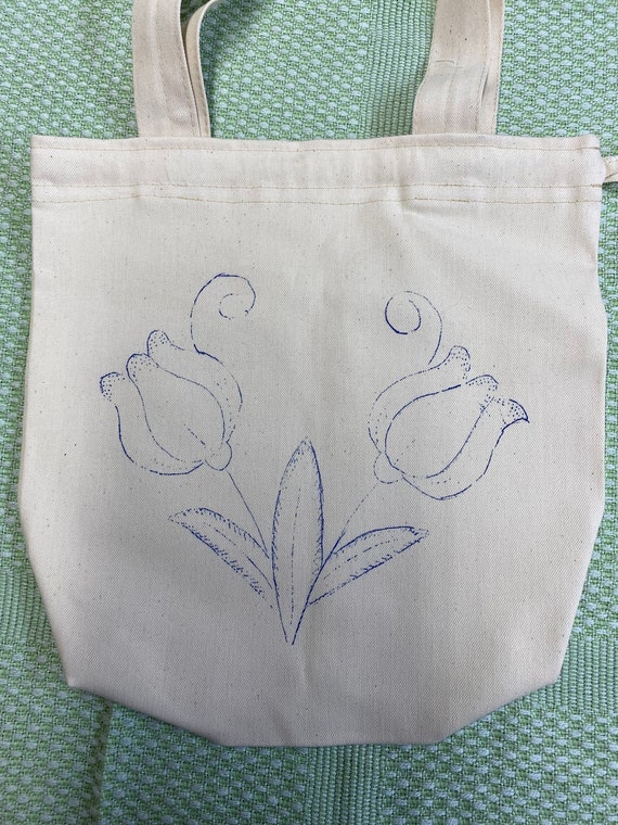13 in cotton canvas bag for embroidery or painting- hand drawn- bolsa de manta-algodon- bordar o pintar- bolsa ajustable para bordar