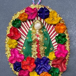 Virgencita de palma - oaxaca- handmade mexican -christmas ornament- wreath  corn husks- mexico gift- guadalupe
