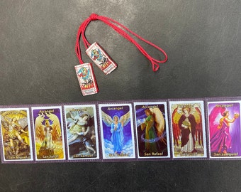 set of escapulario  prayer card 7 archangels laminated prayer cards san miguel  scapular san miguel escapulario proteccion laminada