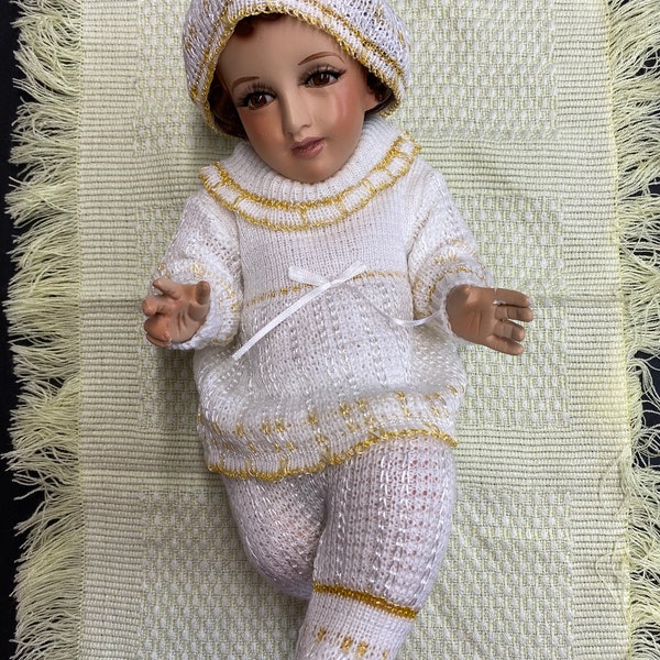 pijama nino dios tejida, Ropa Nino Dios, Baby Jesus nativity crochet clothing, Nino Dios piyama tejida oro y blanco, amarillo, azul