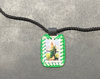 leather embroidered scapular St. Jude for protection-prosperity-escapulario de San judas tadeo cuero- handmade mexico gift