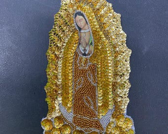 8'' aplicacion de lentejuelas con chaquira-dorado-Virgen de