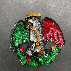 11 cm and 20 cm Sequin mexican patch, aguila mexicana, aguila tricolor lentejuela, aplicacion de lentejuela, sequin mexican eagle patch,