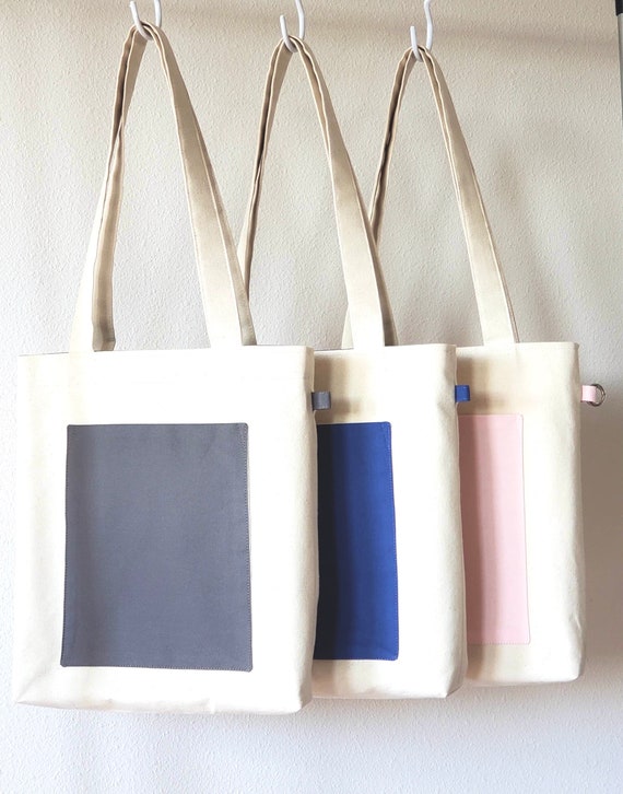 Canvas Tote bag Front Pocket Tote bag Color Block Bag Laptop bag Everyday Casual Use Work School Traveling Etsy