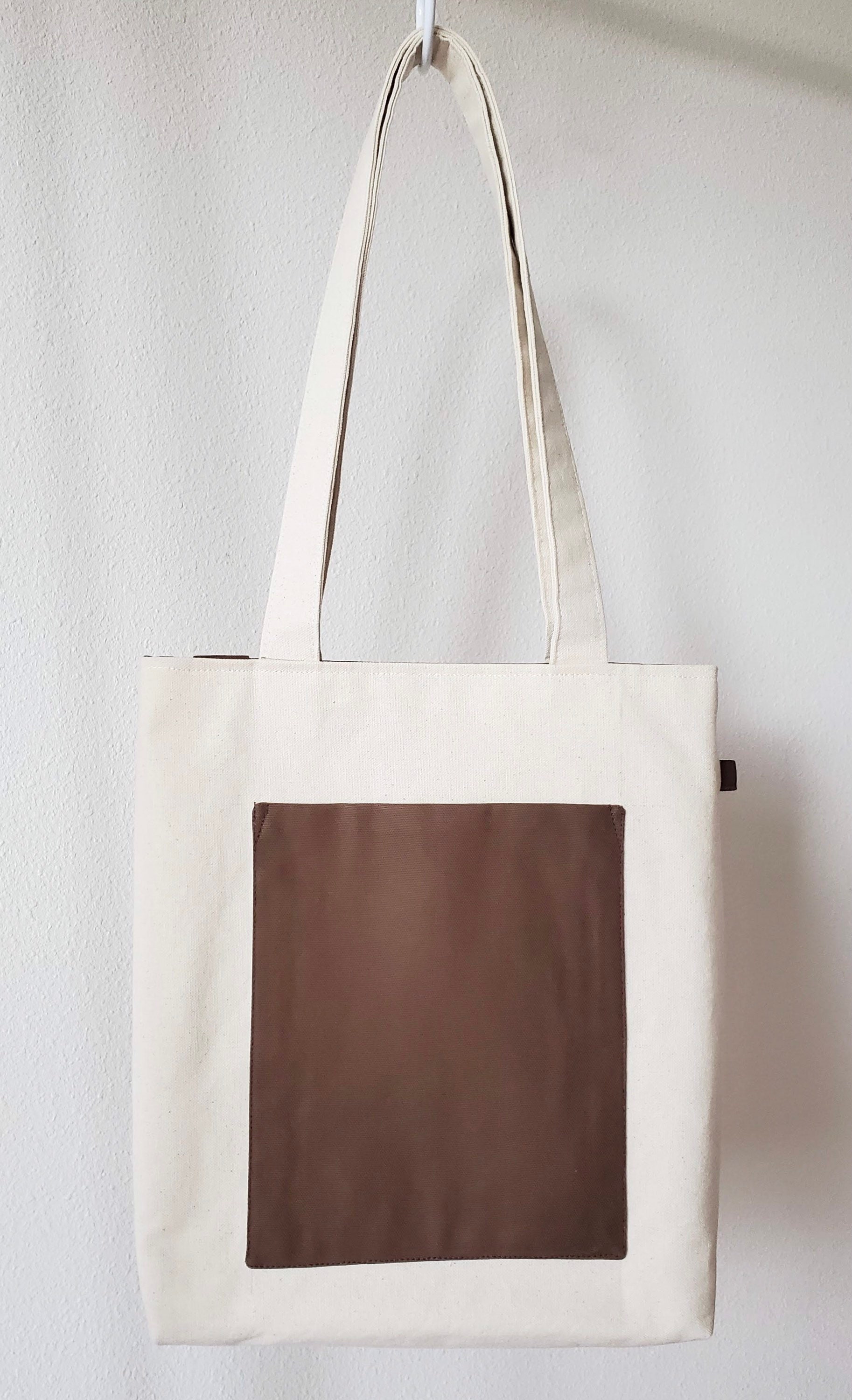 Canvas Tote Bag, Front Pocket Tote Bag, Color Block Bag