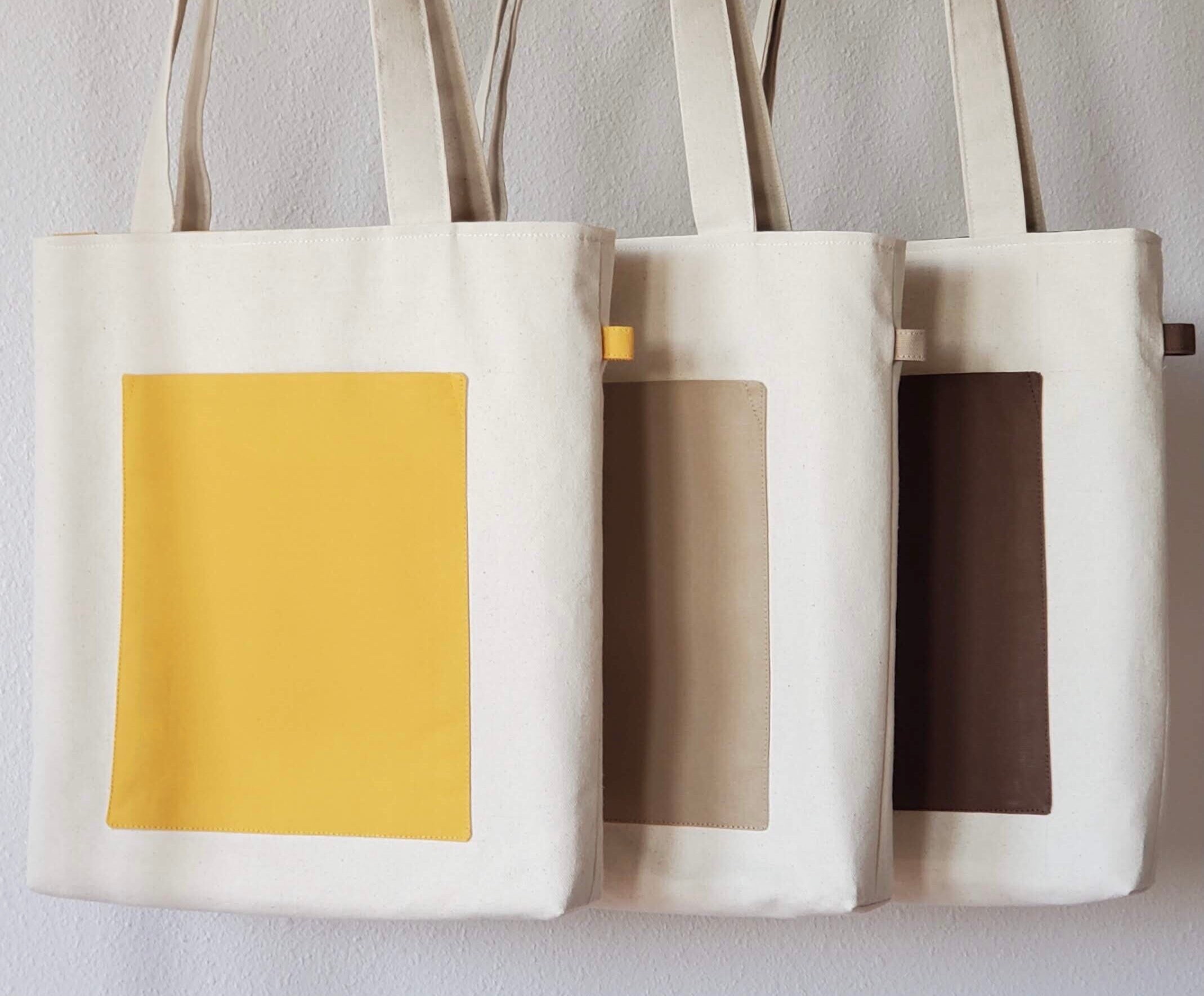 yu⭐︎3FRAMEWORK TAG FABRIC TOTE 2wey Canvas Tote Bag, Front Pocket Tote Bag, Color Block Bag