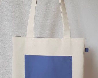 yu⭐︎3FRAMEWORK TAG FABRIC TOTE 2wey Canvas Tote Bag, Front Pocket Tote Bag, Color Block Bag