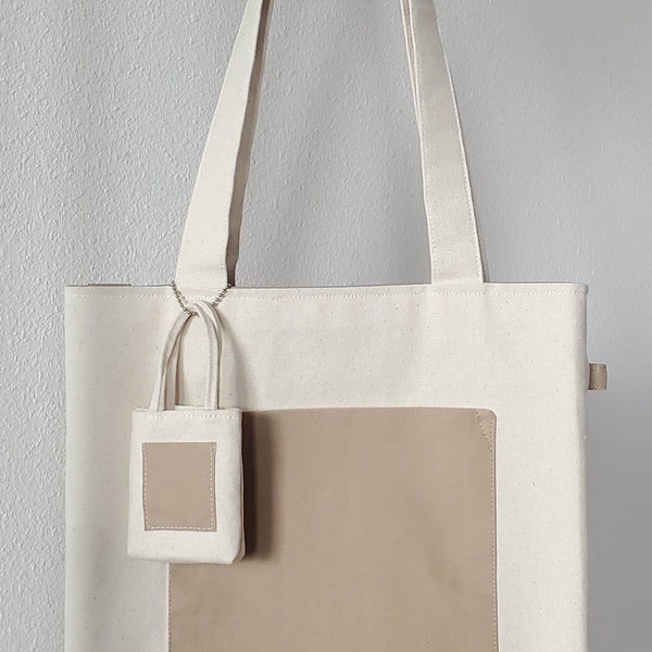 Canvas Tote bag, Front Pocket Tote bag, Color Block Bag, Laptop bag, Everyday Casual Use, Work, School, Traveling