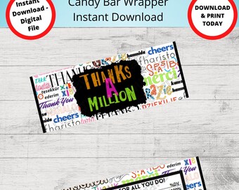 Printable THANKS A MILLION Candy Bar Wrappers-Gift Ideas-Party Favors-Chocolate Bar Wrapper-Thank You Gifts, Party, Thanks, Appreciation
