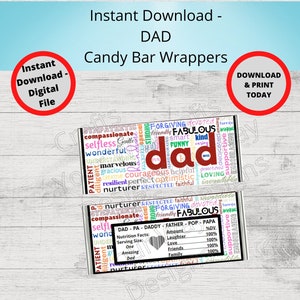 Printable DAD Candy Bar Wrappers-Gift Ideas-Party Favors-Chocolate Bar Wrapper-Gifts for DADs, Happy Father&#39;s Day