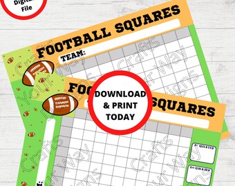 Printable FOOTBALL SQUARES GAME. Instant Download. Football Pool Template. The Big Game Party Game. Watch Party Prop Bet Prediction Betting