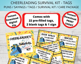 CHEERLEADERS Survival Kit, CHEERLEADERS Care Package, Gift Tags, CHEERLEADING Gift Ideas, Gift Basket. Printable Instant Cheer Candy Puns