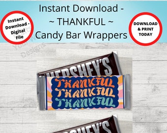 PRINTABLE THANKFUL Candy Bar Wrappers-Thank Youl-Gift Ideas-Party Favors-Treats-Chocolate Bar Wrapper-thanks- gift basket-Instant Download