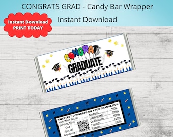 PRINTABLE CONGRATS GRADUATE Candy Bar Wrapper-Graduation Gift Ideas-Party Favors-Chocolate Bar Wrapper-Label-Instant Download-Class