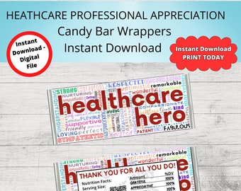 Druckbare Schokoriegelverpackungen von HEALTHCARE PROFESSIONAL APPRECIATON – Geschenkideen – Schokoladenriegelverpackung, Dankeschön-Geschenke, Krankenschwestern, Ärzte …