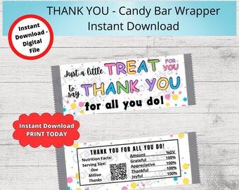 DRUCKBARE DANKE Candy Bar Wrappers-Geschenk-Ideen-Party Favors-Leckereien-Schoko Bar Wrapper-danke-Geschenk Korb-Instant Download-candy Label