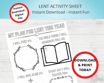 PRINTABLE LENT PLANNER Activity Sheet Coloring Page Ash Wednesday Instant Download Catholic Resources for Kids Prayer Activities Jesus Bible