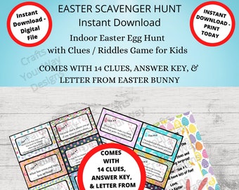 Easter Scavenger Hunt for Kids - Indoor Easter Scavenger Hunt for Kids -egg hunt, treasure hunt, Easter game for kids, basket
