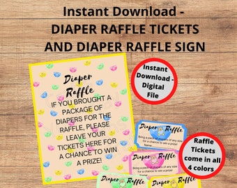 DIAPER RAFFLE Tickets and Sign, Baby Shower Games, Printable Instant Download, Baby Shower Gifts, mother-to-be gifts