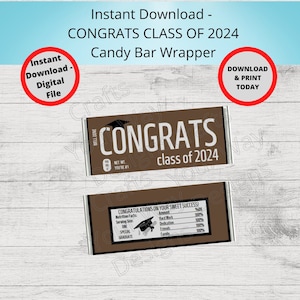 Printable CONGRATS Candy Bar Wrappers-Gift Ideas-Party Favors-Chocolate Bar Wrapper-CLASS OF 2024, congratulations graduation congrats grad