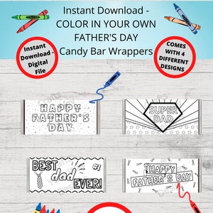Involucri di barrette di cioccolato da colorare per la festa del papà - Idee regalo - Bomboniere - Involucro di barrette di cioccolato - 4 disegni - Buon compleanno, regali per papà