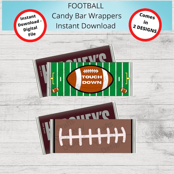 PRINTABLE FOOTBALL Candy Bar Wrappers-Gift Ideas-Party Favors-Chocolate Bar Wrapper-2 DESIGNS-Instant Download-Printable