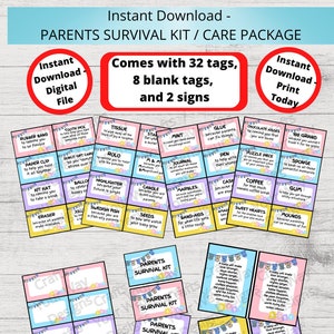 Kit di sopravvivenza GENITORI, Pacchetto assistenza GENITORI, Etichette regalo, Idee regalo di compleanno, Cesto regalo stampabile Istantaneo nuovi GENITORI