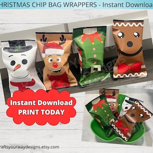 Printable CHRISTMAS CHIP BAG Wrappers. Instant Download. Holiday Chip Bag Wrappers. Party Favors. Santa Treat Bags. Snack Goodies. Labels.