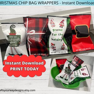 Printable CHRISTMAS CHIP BAG Wrappers. Instant Download. Holiday Chip Bag Wrappers. Party Favors. Santa Treat Bags. Snack Goodies. Labels.