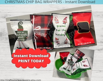 Printable CHRISTMAS CHIP BAG Wrappers. Instant Download. Holiday Chip Bag Wrappers. Party Favors. Santa Treat Bags. Snack Goodies. Labels.