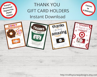 THANK YOU Gift Card Holders-Printable- 4 Designs- Thank You Appreciation Teacher Gift Employee Appreciation Staff Gift Thanks Coach Gift