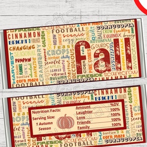 PRINTABLE FALL Candy Bar Wrappers Fall Party Favors Fall Decor Chocolate Bar Wrapper Fall Autumn Season Digital Instant Download Fall Gifts