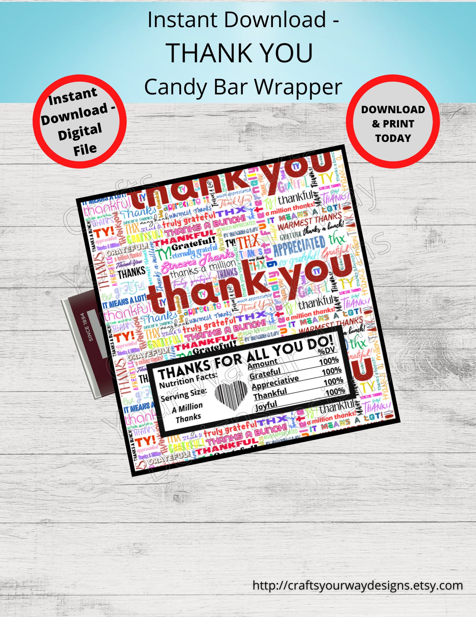 Printable THANK YOU Candy Bar Wrappers-gift Ideas-party Favors ...