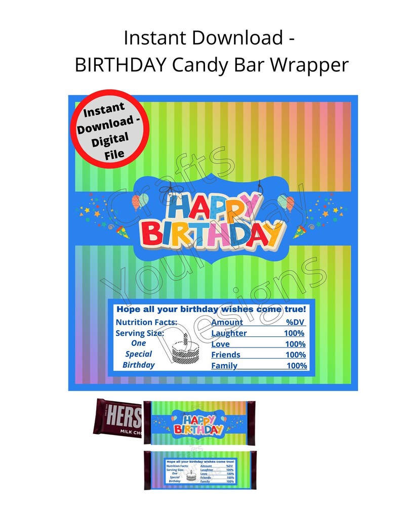 PRINTABLE BIRTHDAY Candy Bar Wrapper-instant Download-make Birthdays ...