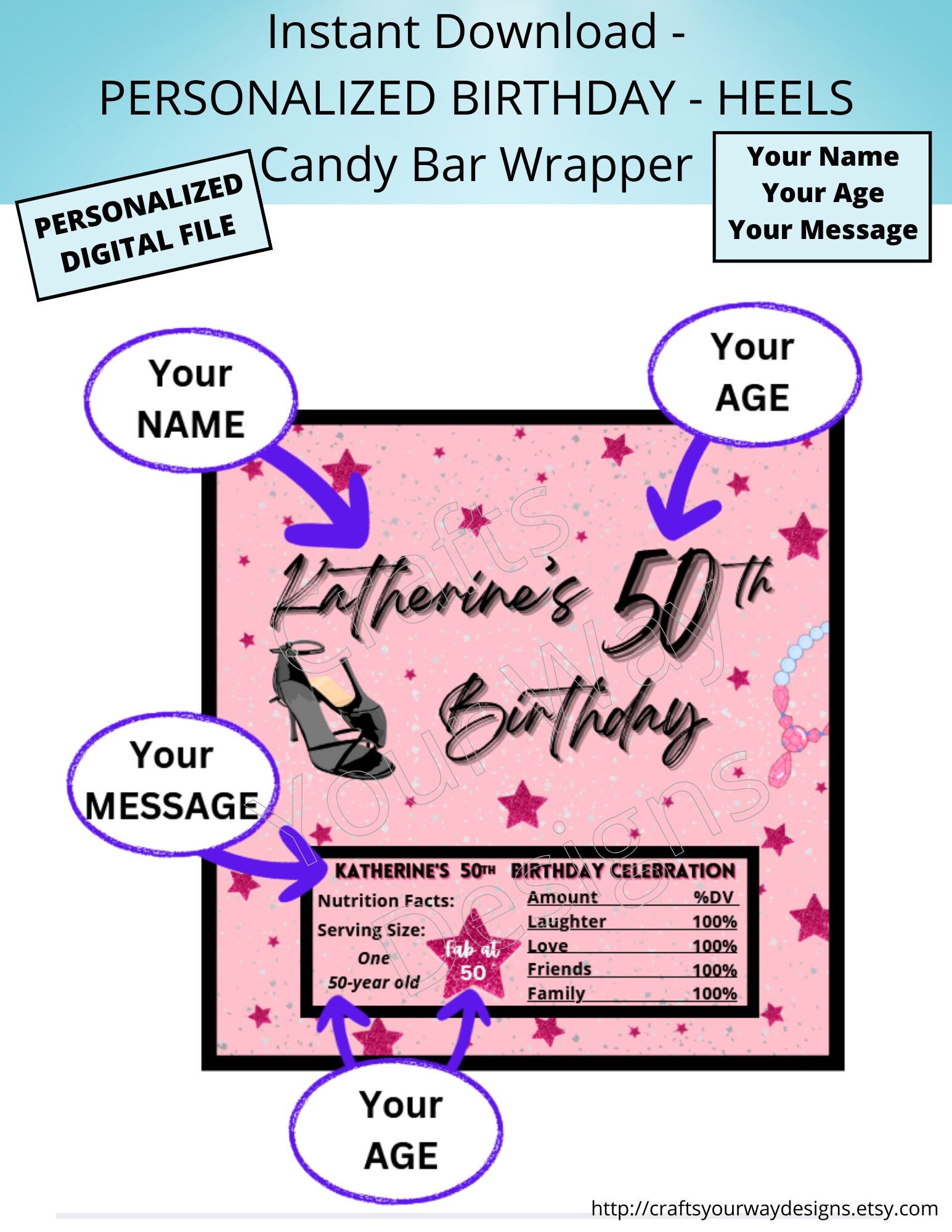 PERSONALIZED BIRTHDAY Candy Bar Wrapper-printable Personalized File ...